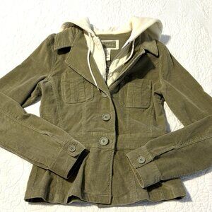 NORI Y2K Jacket Hoodie Womens M Green Corduroy Big Button Front plus Zip